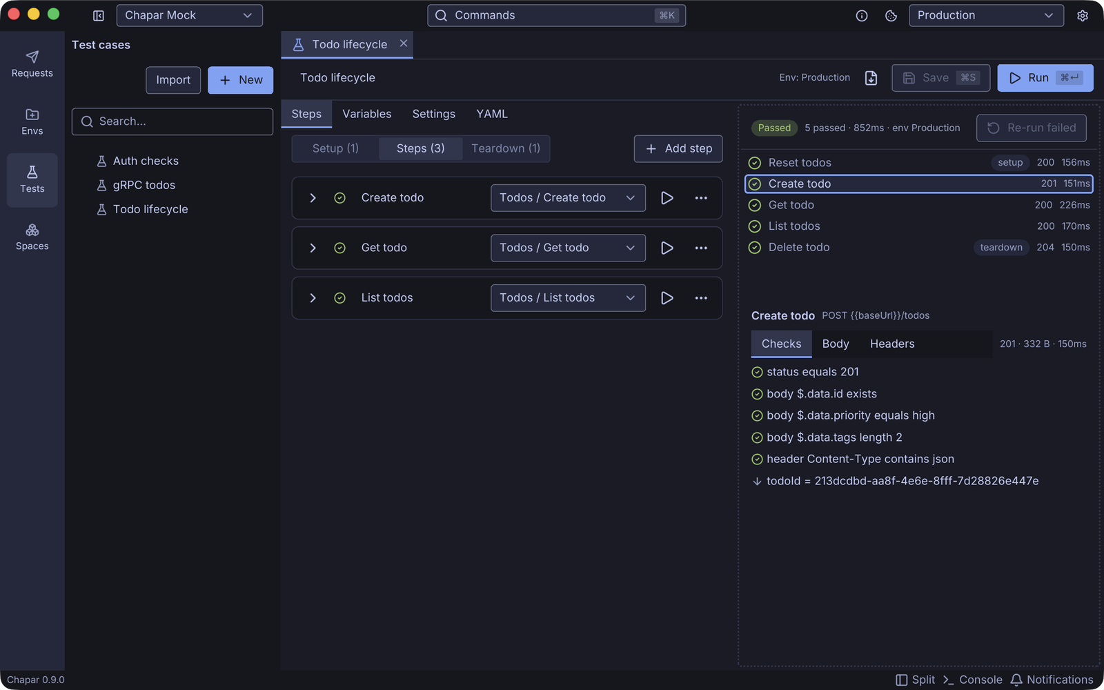 A test case run in Chapar