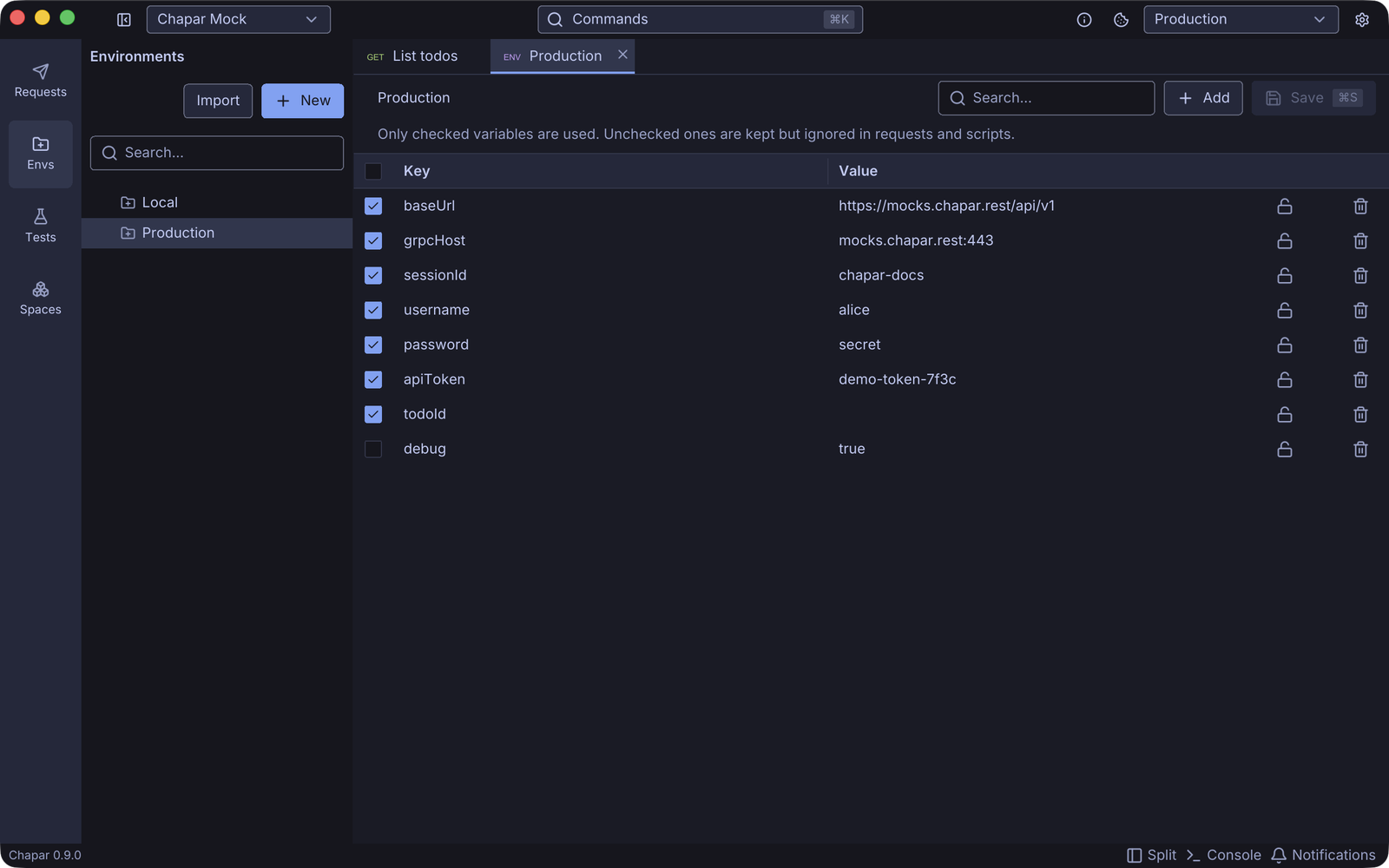 An environment with checked and unchecked variables