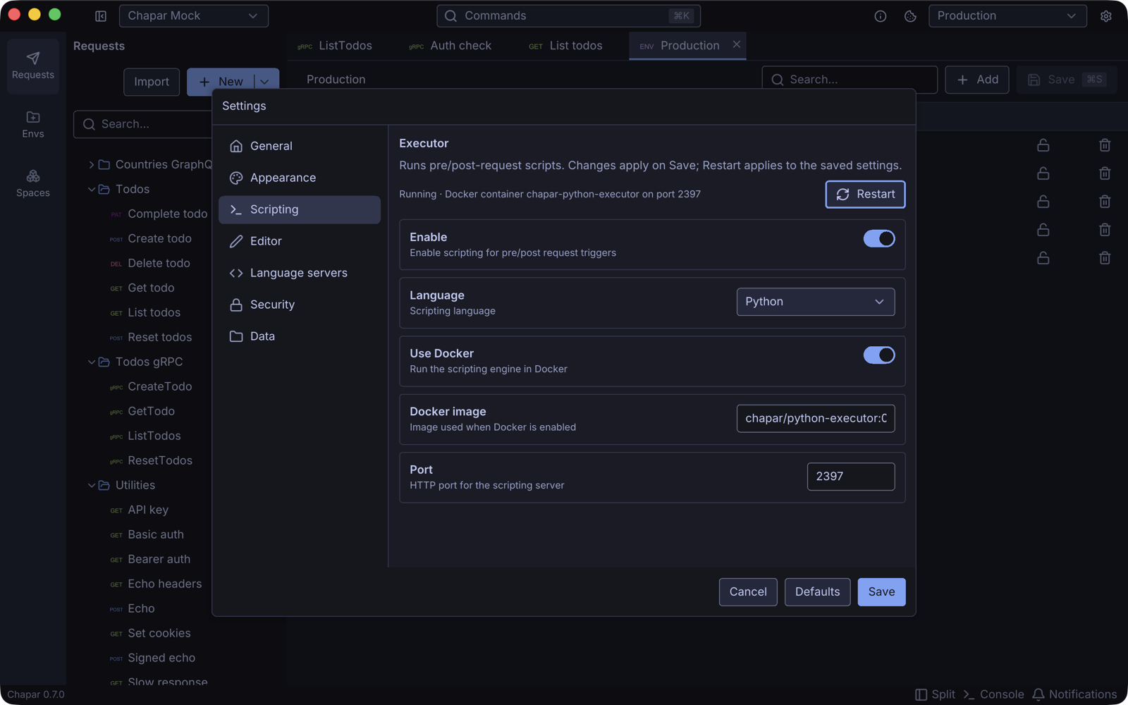 Scripting settings