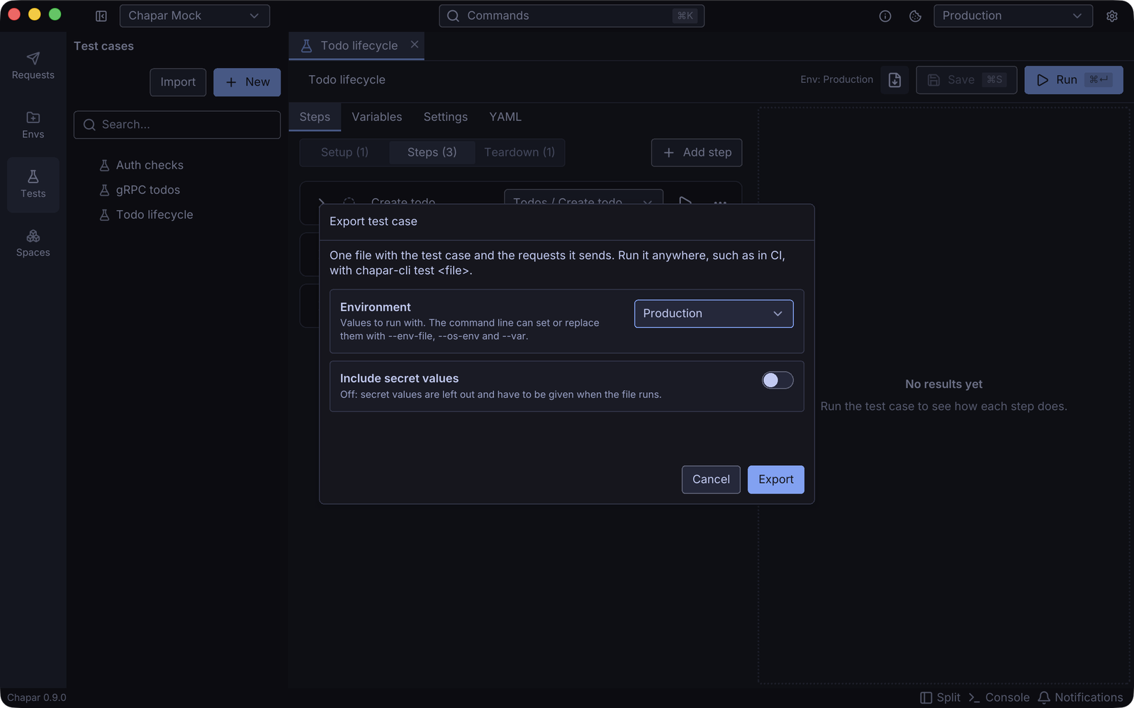 Exporting a test case