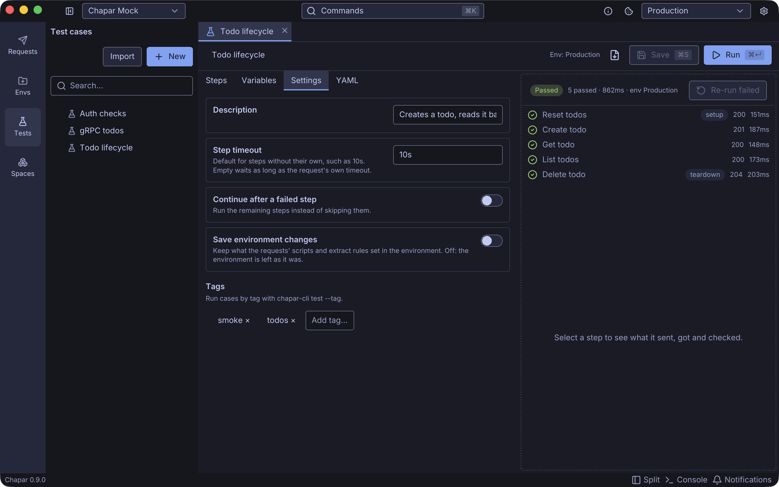 The Settings tab