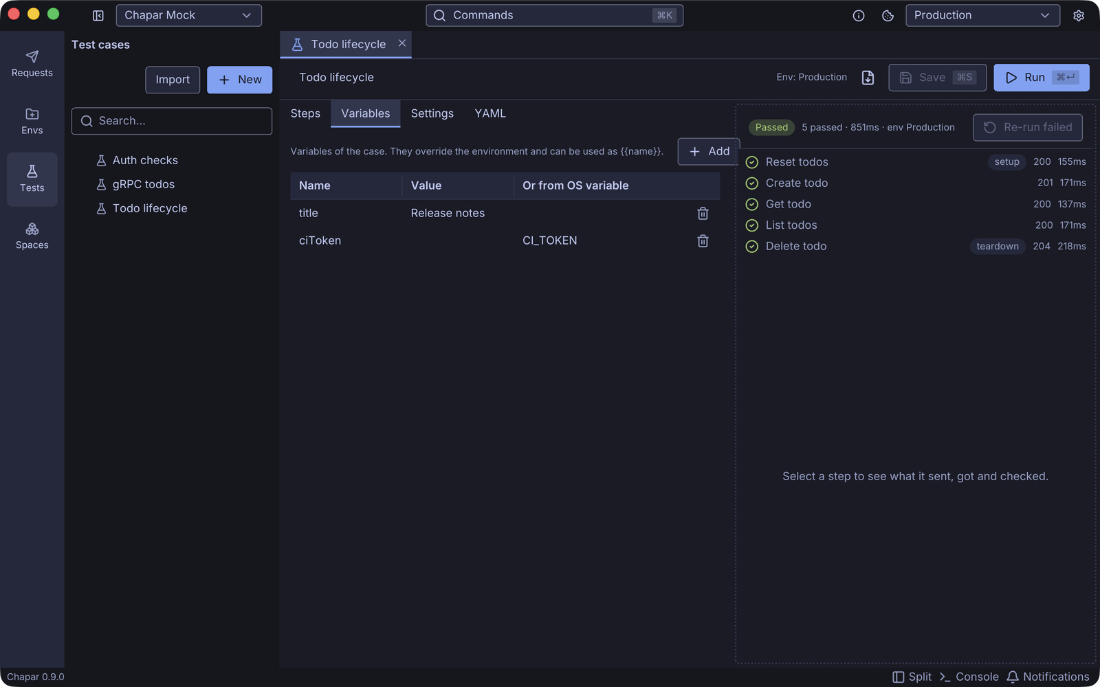 The Variables tab