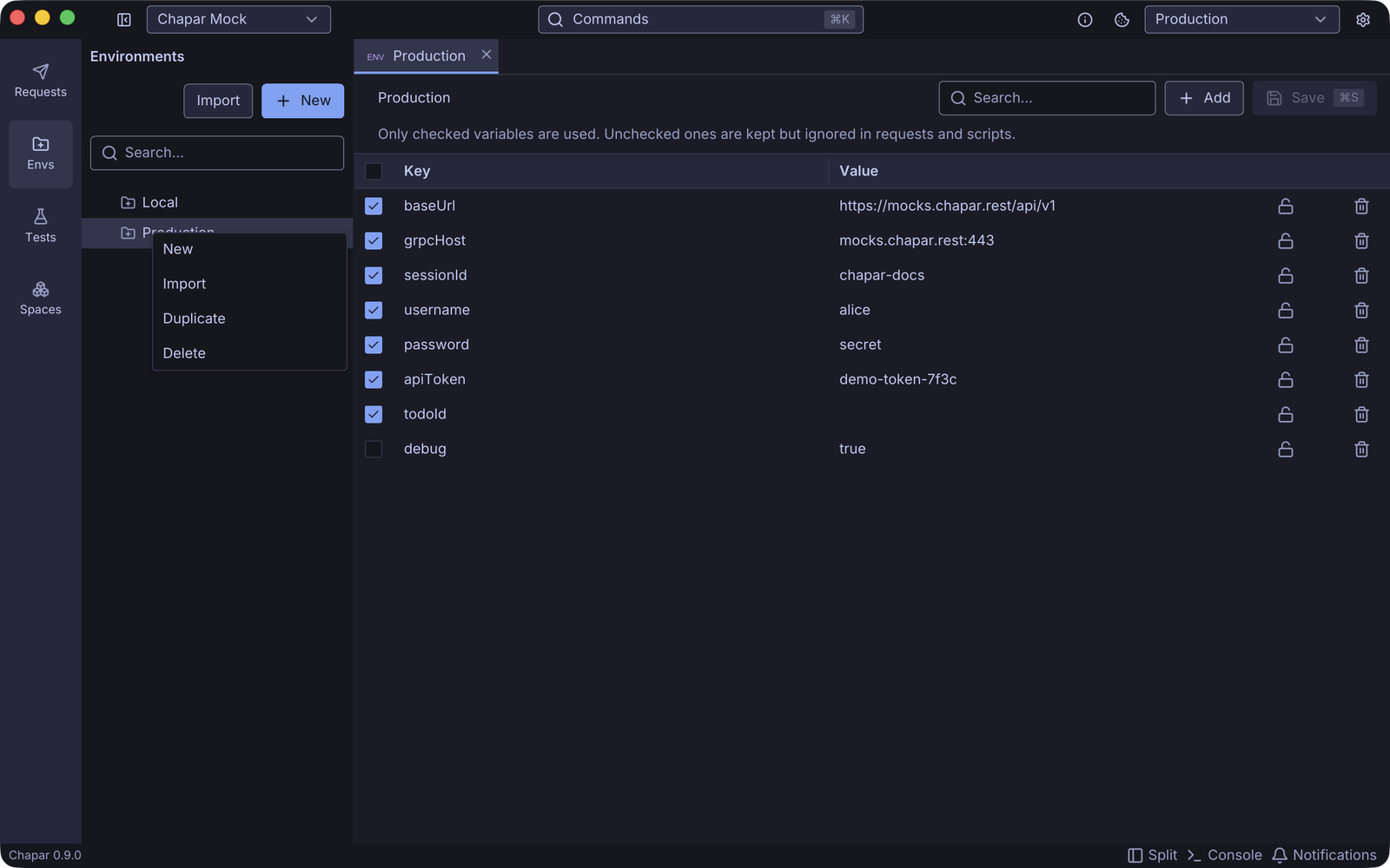 The environment menu