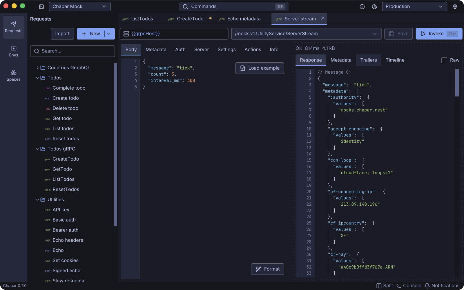 A server-streaming call