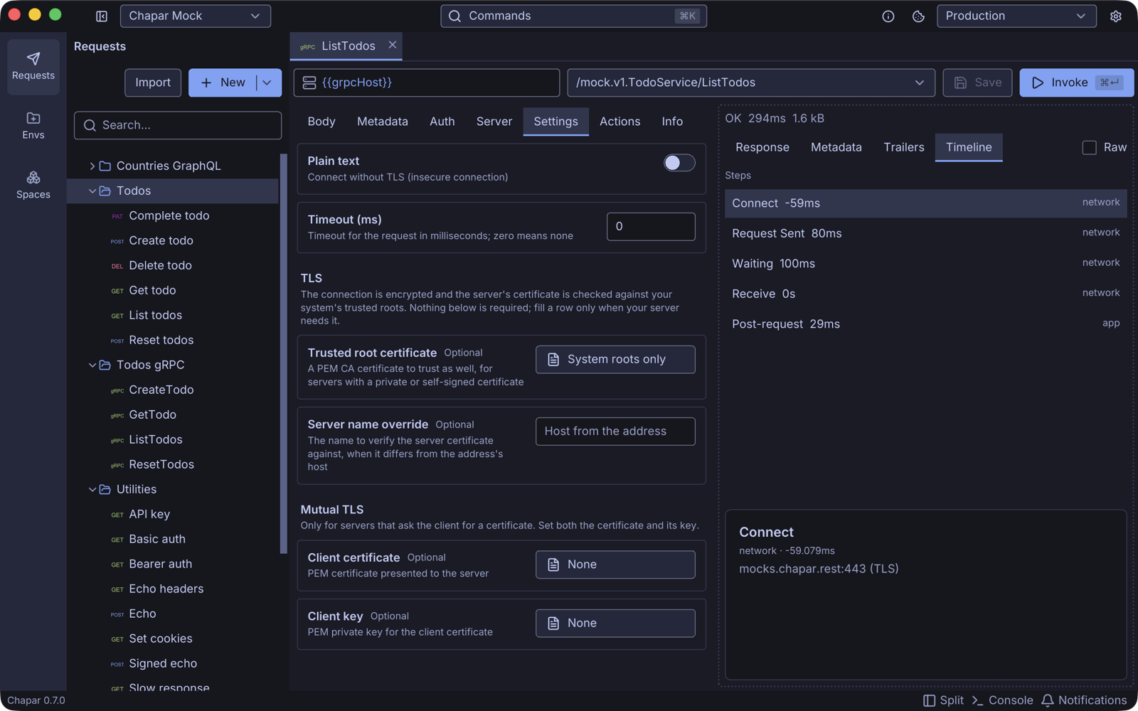 gRPC settings