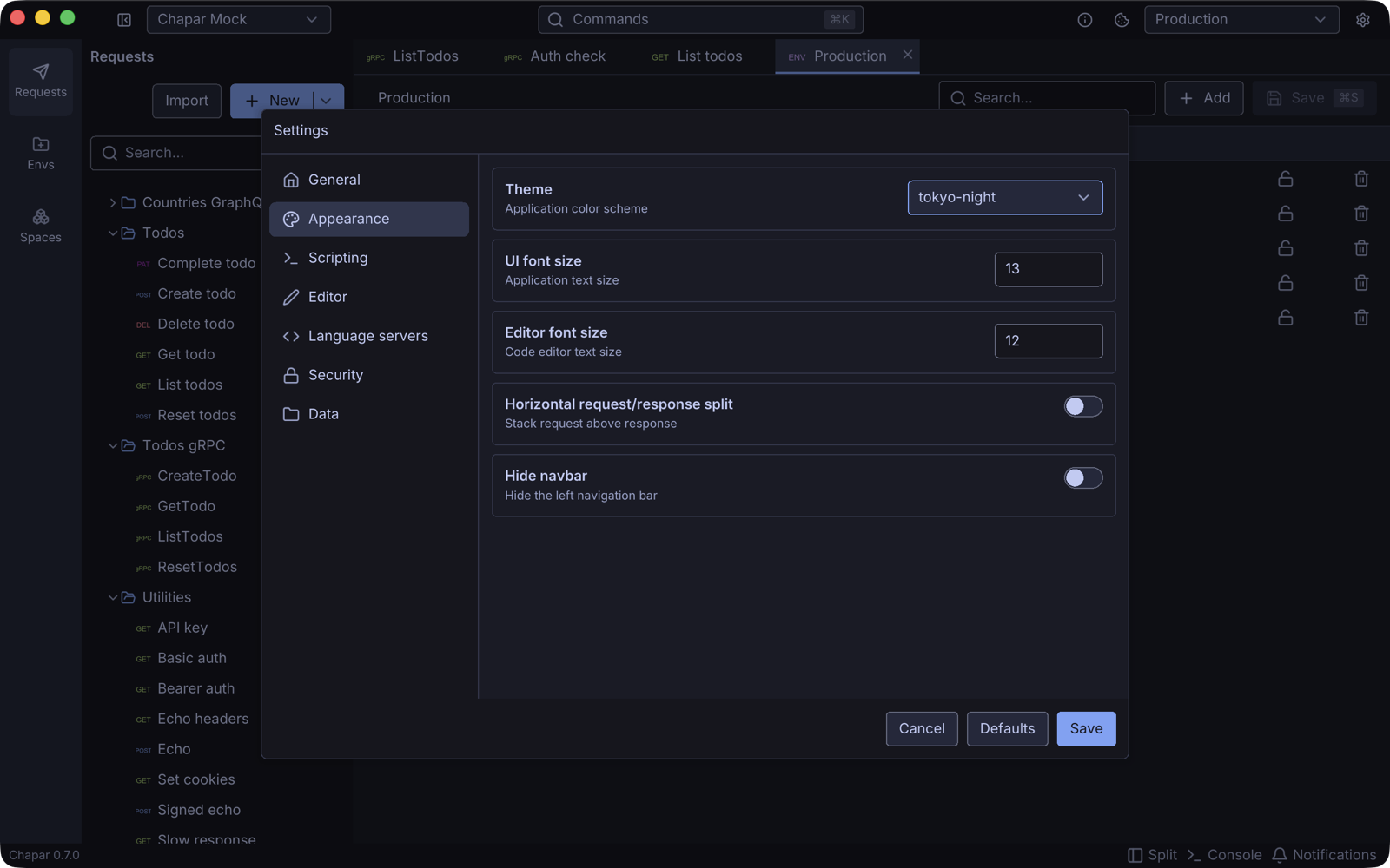 Appearance settings