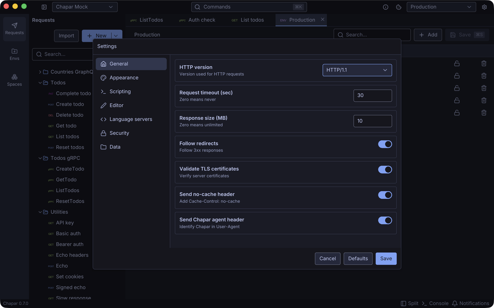 General settings