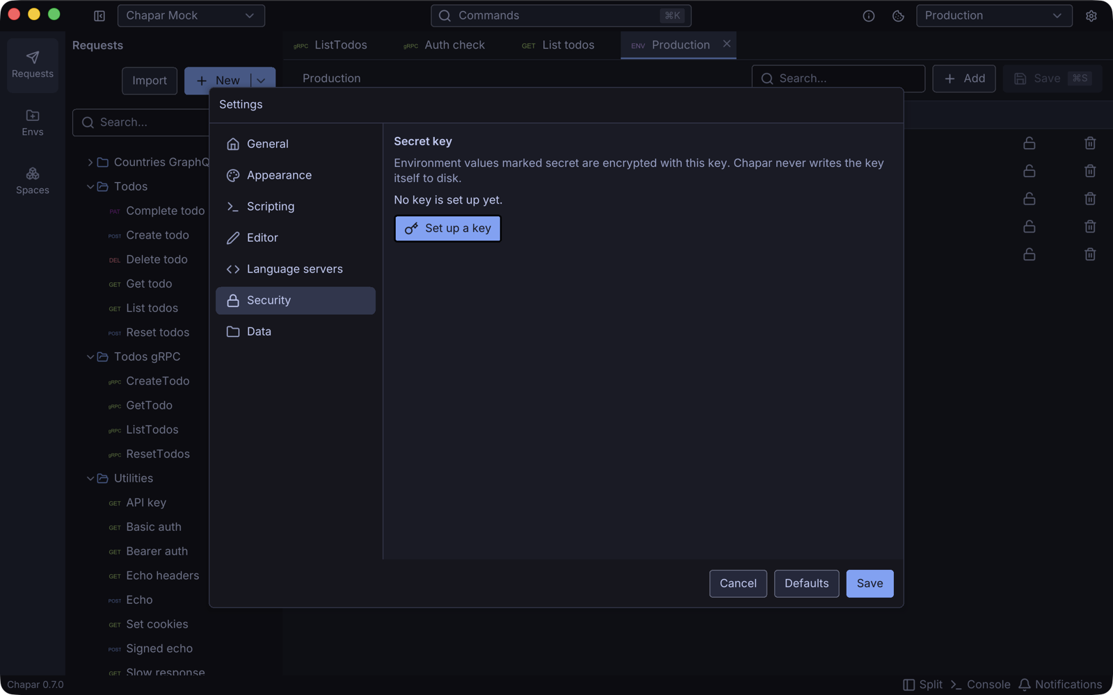 Security settings