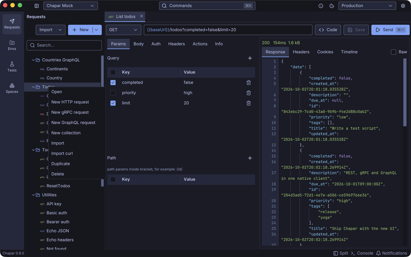 The request tree menu
